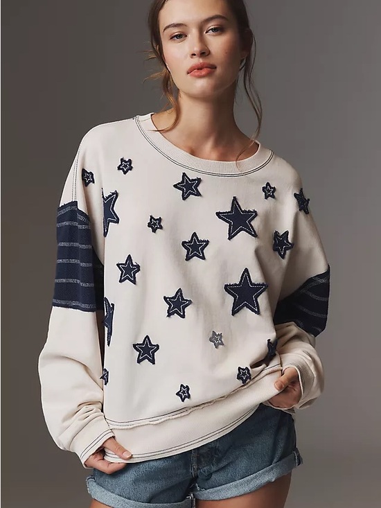 Pilcro Sweaters - Pilcro navy blue cream sweatshirt stars
